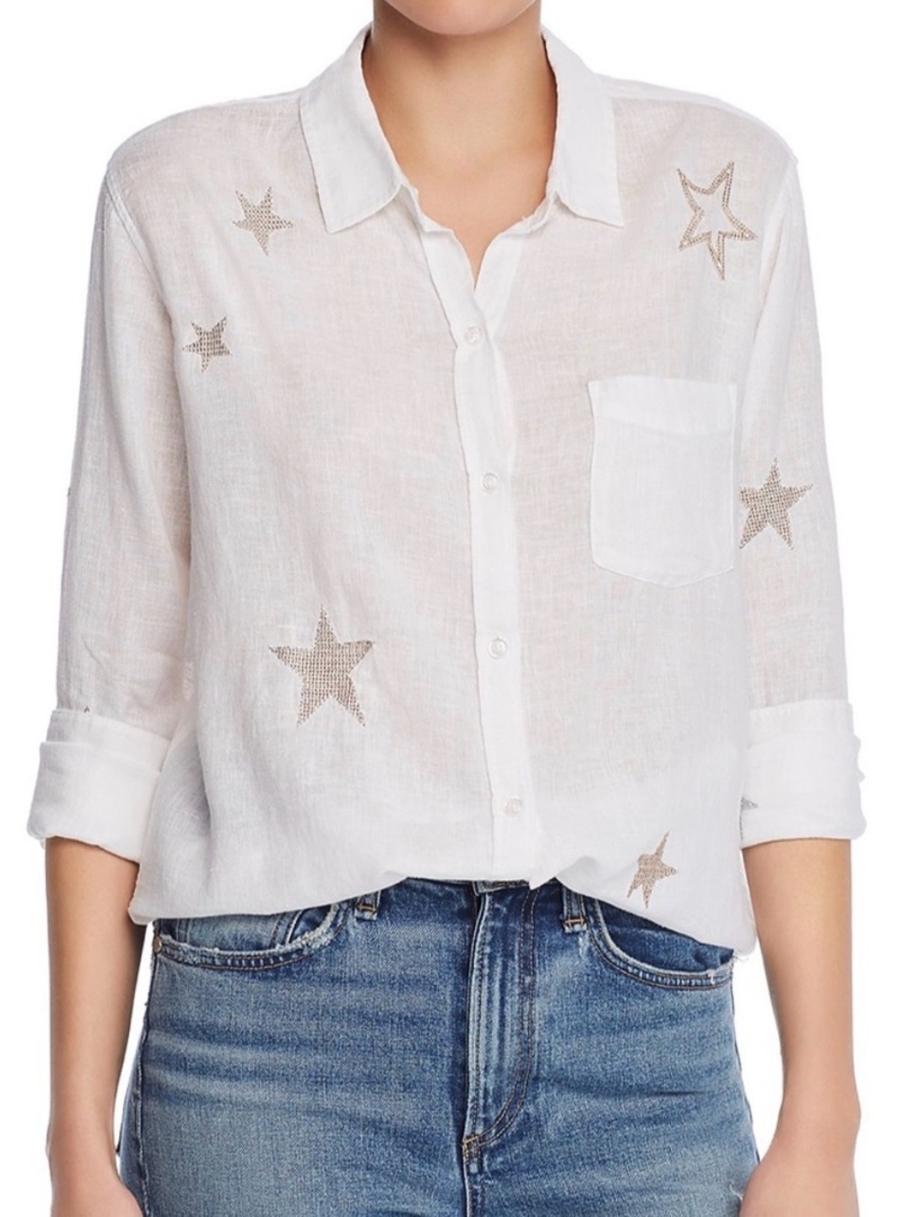 Rails Charli Star-Embroidered Linen Button Down